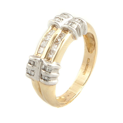Ladies 14K Yellow Gold Princess Cut & Baguette Diamond Ring | Eternity ...